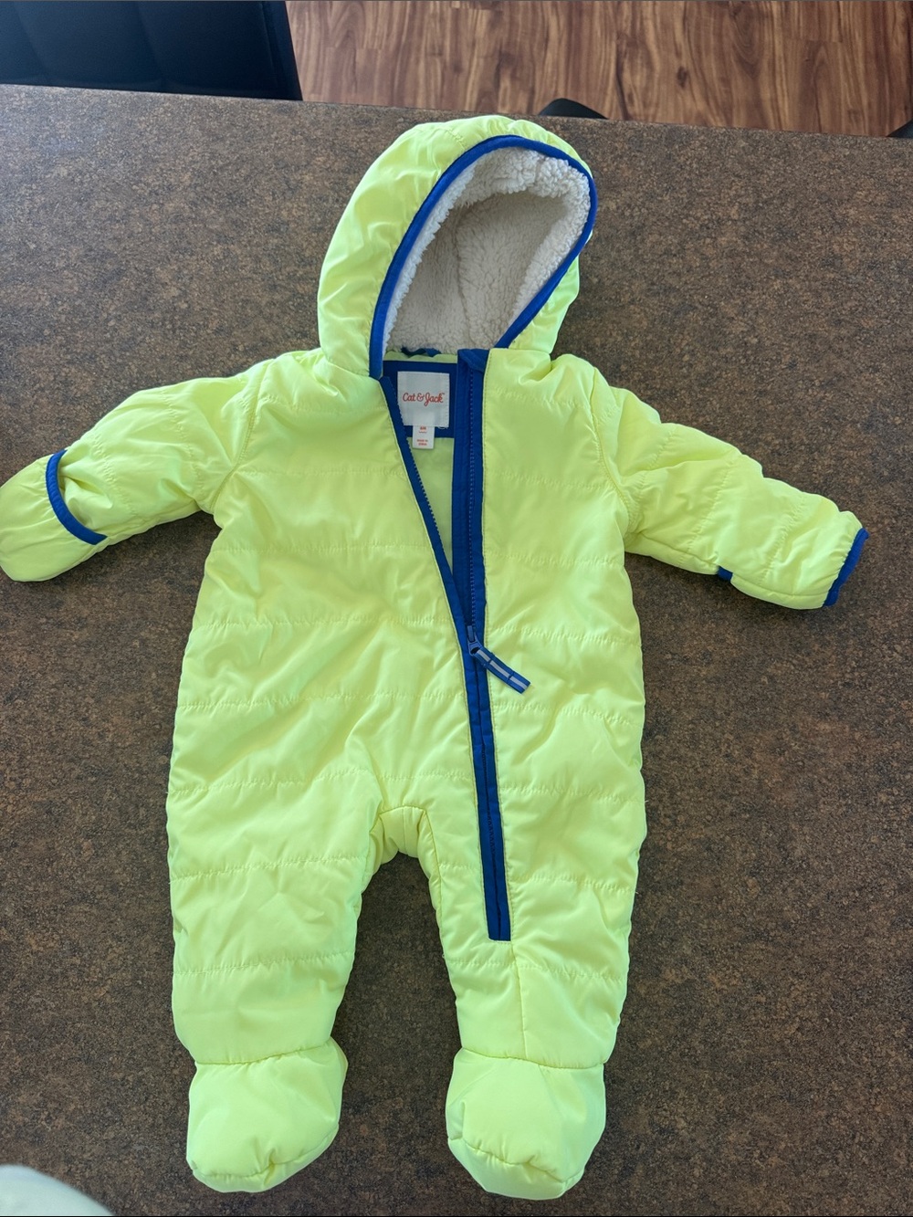 Carter's Neon Yellow One-Piece Footie Snow suit/winter jacket